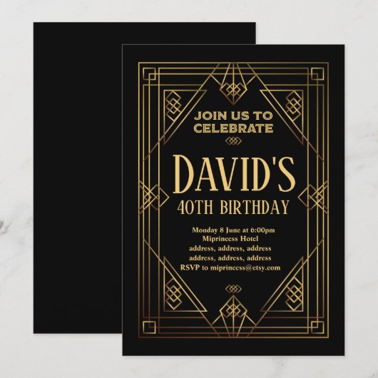 Gatsby,  Art Deco, retro, vintage, uitnodiging (Voorkant / Achterkant)