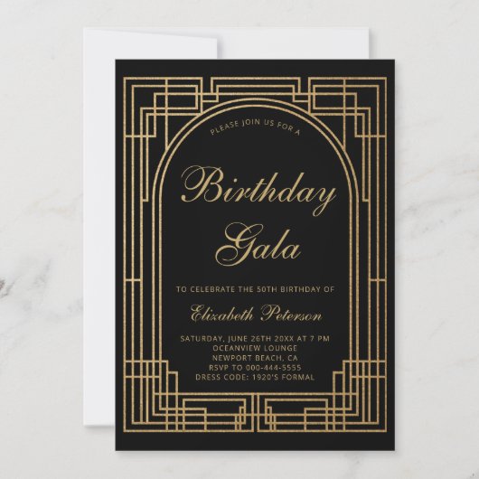 Gatsby Art Deco Roaring 20s Elegant Boog Verjaarda Kaart (Voorkant)