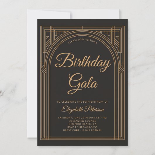 Gatsby Art Deco Roaring 20s Elegante Gouden Verjaa Kaart (Voorkant)