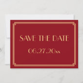 Gatsby Art Deco Rode Huwelijk Bewaar de Datum Kaar Save The Date (Voorkant)
