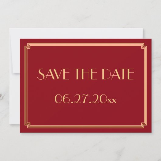 Gatsby Art Deco Rode Huwelijkskaart Save The Date (Voorkant)
