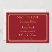 Gatsby Art Deco Rode Huwelijkskaart Save The Date (Achterkant)