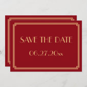 Gatsby Art Deco Rode Huwelijkskaart Save The Date (Voorkant / Achterkant)