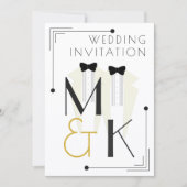 Gatsby Art Deco Stijl Wit Tuxedo Bruiloft Kaart (Voorkant)
