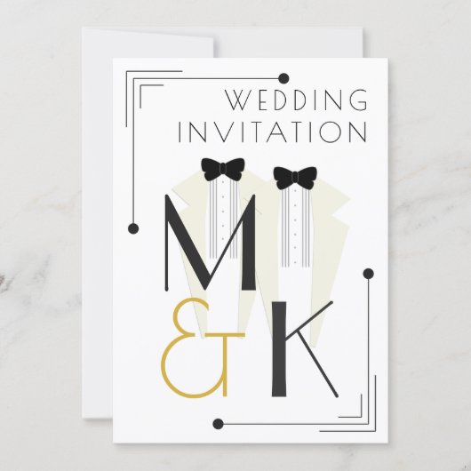 Gatsby Art Deco Stijl Wit Tuxedo Bruiloft Kaart (Voorkant)