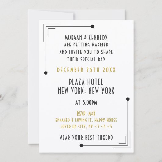 Gatsby Art Deco Stijl Wit Tuxedo Bruiloft Kaart (Achterkant)