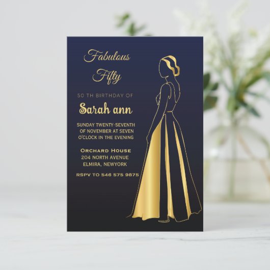 Gatsby Art Deco Style, uitnodiging voor 50e B-dag (Staand voorkant)