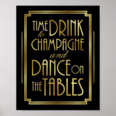 Gatsby Art Deco TIME to DRINK CHAMPAGNE Sign Print (Voorkant)