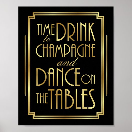 Gatsby Art Deco TIME to DRINK CHAMPAGNE Sign Print (Voorkant)