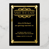 GATSBY ART DECO TROUWEN SAVE THE DATE FOLIE UITNODIGING (Voorkant)