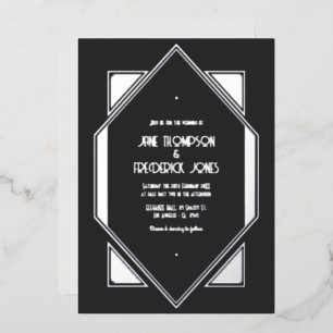 Gatsby Art Deco Trouwkaart Grijs & Zilver Folie Uitnodiging