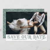 Gatsby Art Deco Typografie Groen Save the Date (Voorkant / Achterkant)