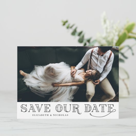 Gatsby Art Deco Typography Black Save the Date (Staand voorkant)