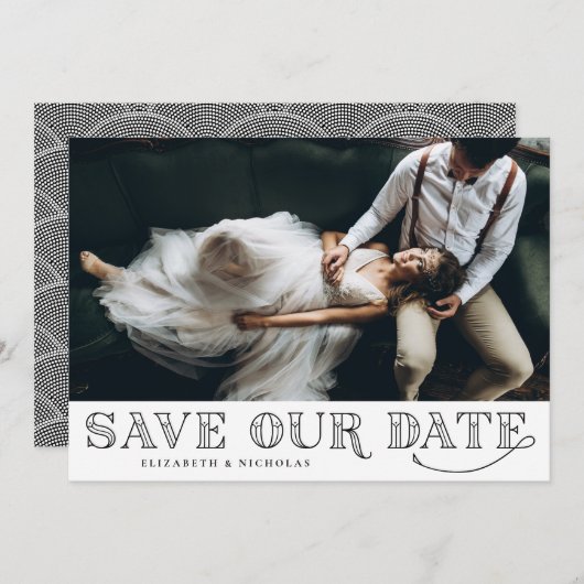 Gatsby Art Deco Typography Black Save the Date (Voorkant / Achterkant)