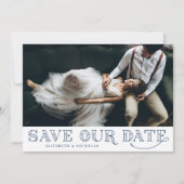 Gatsby Art Deco Typography Blue Save the Date (Voorkant)