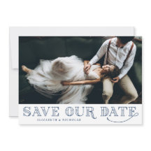 Gatsby Art Deco Typography Blue Save the Date