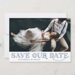 Gatsby Art Deco Typography Blue Save the Date