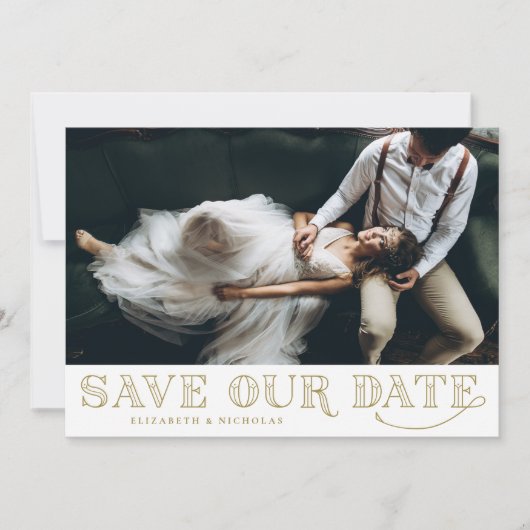 Gatsby Art Deco Typography Gold Save the Date (Voorkant)