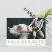 Gatsby Art Deco Typography Gold Save the Date (Staand voorkant)