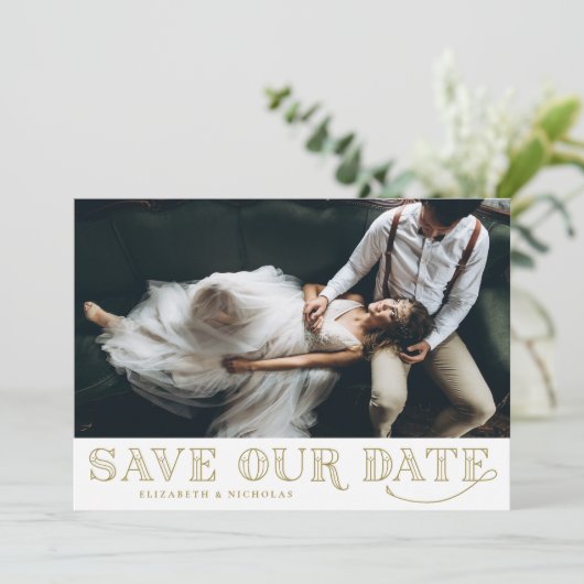 Gatsby Art Deco Typography Gold Save the Date (Staand voorkant)