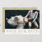 Gatsby Art Deco Typography Gold Save the Date (Voorkant / Achterkant)