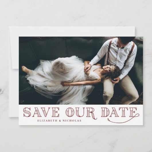 Gatsby Art Deco Typography Red Save the Date (Voorkant)