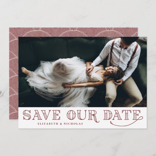 Gatsby Art Deco Typography Red Save the Date (Voorkant / Achterkant)