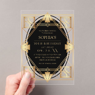 Gatsby Art Deco Verjaardagsfeest Acryl Uitnodigingen