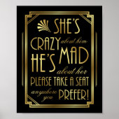 Gatsby Art Deco WEDDING SEAT Sign Print (Voorkant)