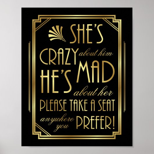 Gatsby Art Deco WEDDING SEAT Sign Print (Voorkant)