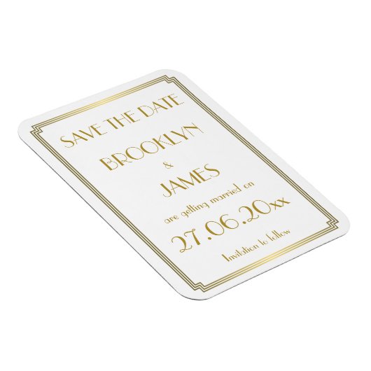 Gatsby Art Deco White Wedding Save the Date Magnet Magneet (Rechterzijde)
