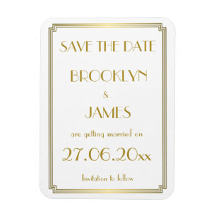 Gatsby Art Deco White Wedding Save the Date Magnet Magneet