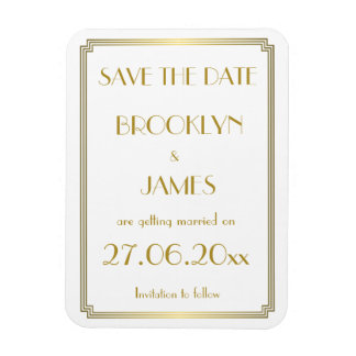Gatsby Art Deco White Wedding Save the Date Magnet Magneet