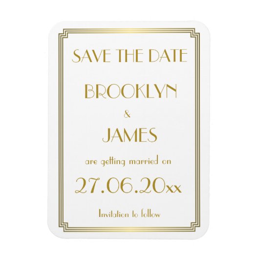 Gatsby Art Deco White Wedding Save the Date Magnet Magneet (Verticaal)