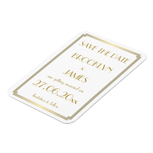 Gatsby Art Deco White Wedding Save the Date Magnet Magneet (Linkerzijde)