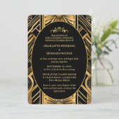 Gatsby Art Deco Zwart & Goud 1920s Bruiloft Kaart (Staand voorkant)