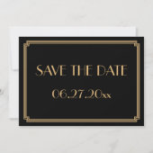 Gatsby Art Deco Zwarte Huwelijk Save The Date Kaar Kaart (Voorkant)