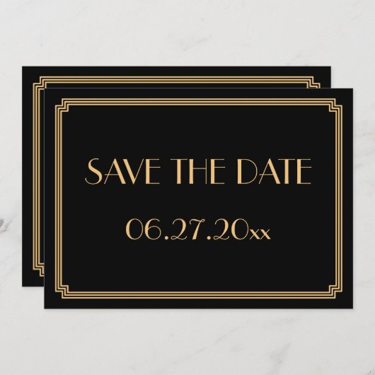 Gatsby Art Deco Zwarte Huwelijk Save The Date Kaar Kaart (Voorkant / Achterkant)
