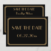 Gatsby Art Deco Zwarte Huwelijksaankondigingkaart Kaart (Voorkant / Achterkant)