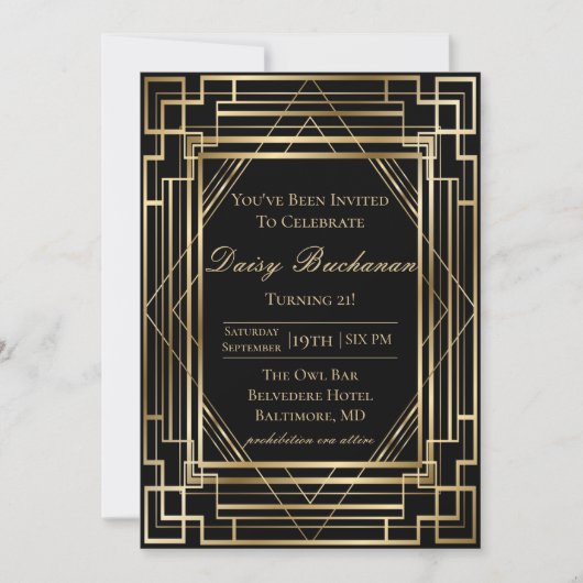Gatsby Birthday Invitation Roaring 20s Partij Kaart (Voorkant)