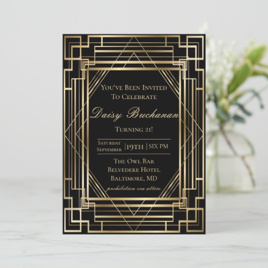 Gatsby Birthday Invitation Roaring 20s Partij Kaart (Staand voorkant)