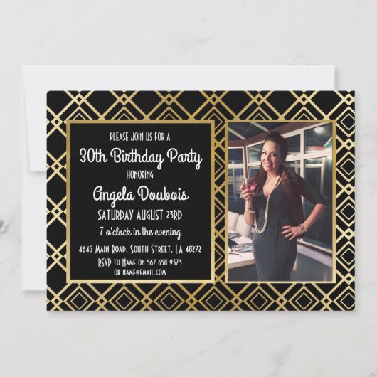Gatsby Birthday Party 1920's Roaring Gold Invite Kaart (Voorkant)