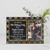 Gatsby Birthday Party 1920's Roaring Gold Invite Kaart (Staand voorkant)