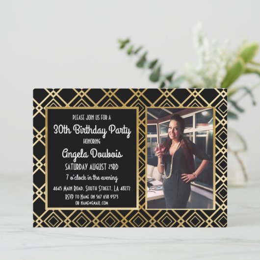 Gatsby Birthday Party 1920's Roaring Gold Invite Kaart (Staand voorkant)