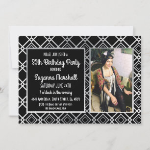 Gatsby Birthday Party 1920's Roaring Silver Invite Kaart