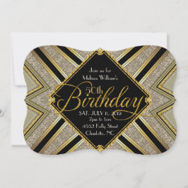 Gatsby Black en Gold 50th Birthday Invitation Kaart