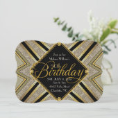 Gatsby Black en Gold 50th Birthday Invitation Kaart (Staand voorkant)