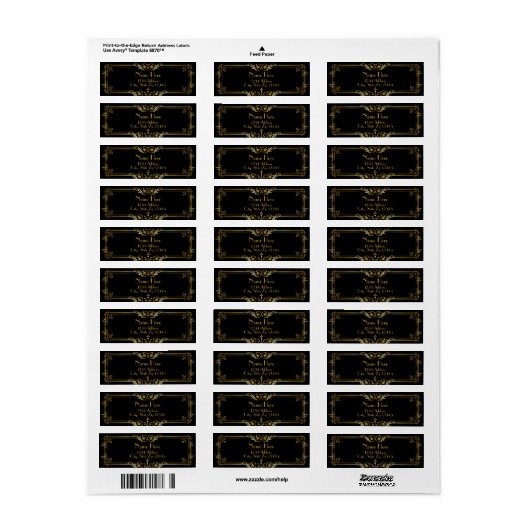 Gatsby Black en Gold Address Label (Full Sheet)
