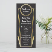Gatsby Black & Gold Art Deco 1920s Huwelijksprogra Programmakaart (Staand voorkant)