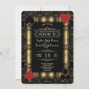 Gatsby-bruiloft in Art Deco-stijl, goud, Casino Ni Kaart